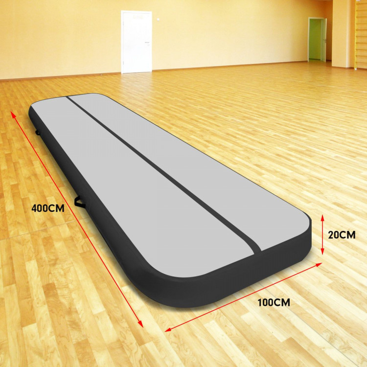 4m Airtrack Tumbling Mat Gymnastics Exercise Air Track Grey Black