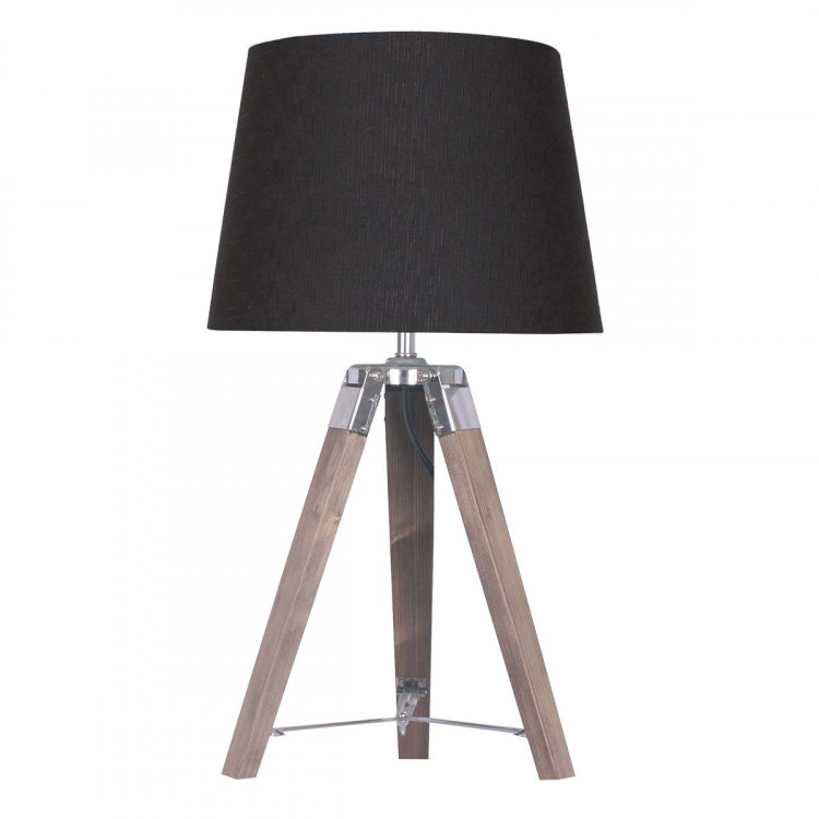 Wooden Tripod Table Lamp With Black Linen Taper Fabric Shade Lamps