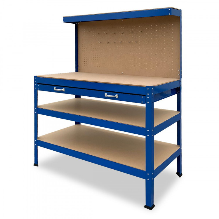 3Layered Work Bench Garage Storage Table Tool Shop Shelf Blue