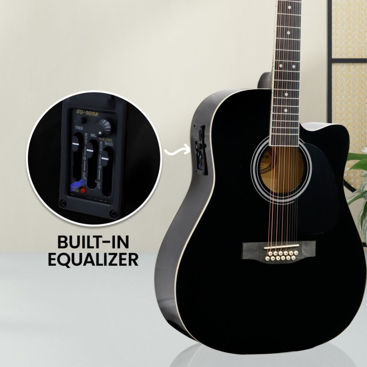 Karrera 12-String Acoustic Guitar with EQ - Black image 7