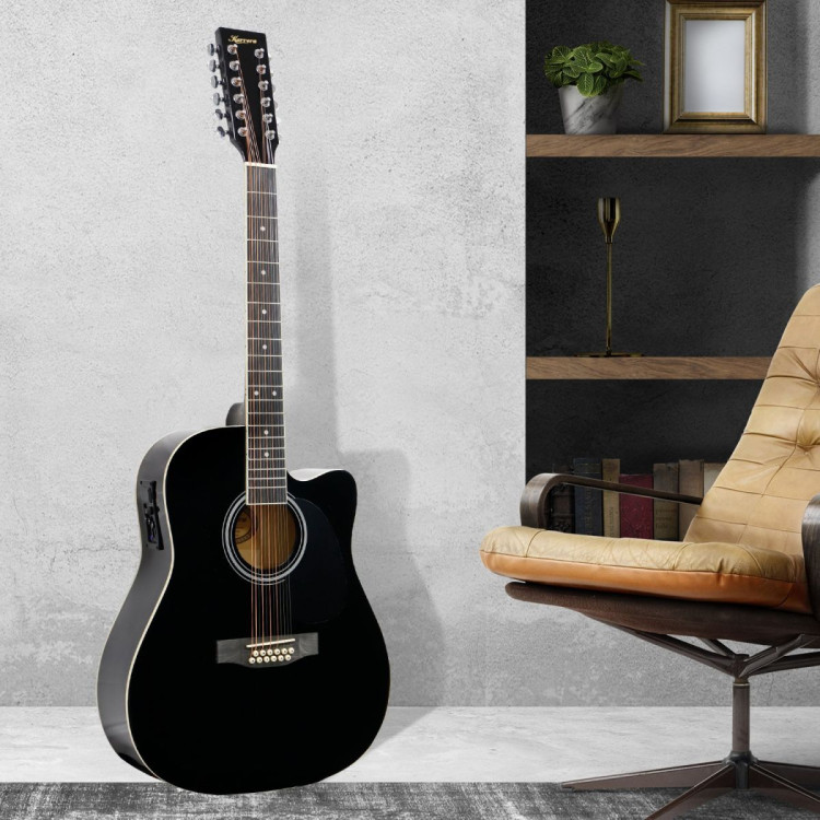Karrera 12-String Acoustic Guitar with EQ - Black image 9