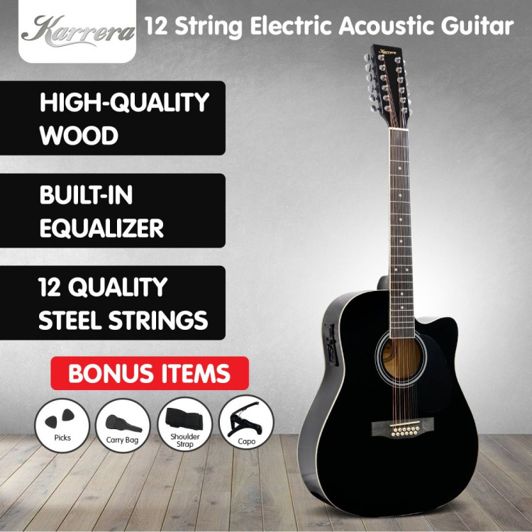 Karrera 12-String Acoustic Guitar with EQ - Black image 10