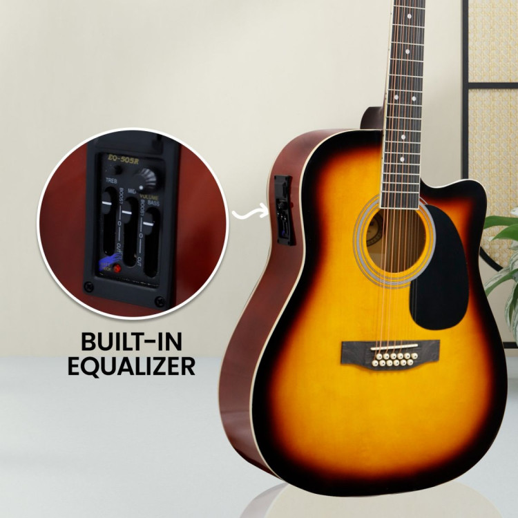Karrera Acoustic Guitar 12-String with EQ - Sunburst image 7