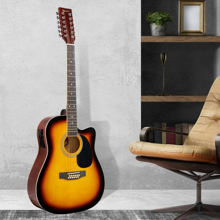 Karrera Acoustic Guitar 12-String with EQ - Sunburst image 9