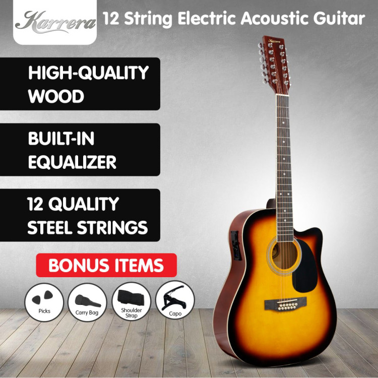 Karrera Acoustic Guitar 12-String with EQ - Sunburst image 10