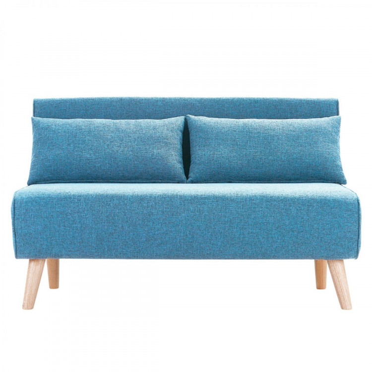 Adjustable Corner Sofa 2-Seater Lounge Linen Bed Seat - Blue image 2