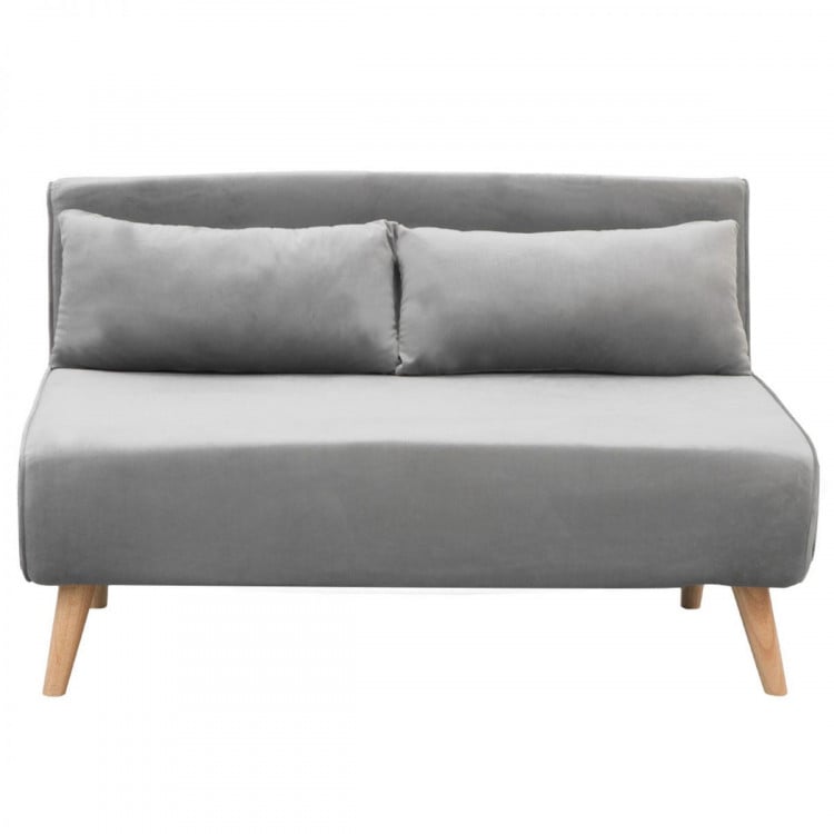 2-Seater Adjustable Sofa Bed Lounge Faux Velvet Fabric - Light Grey image 2