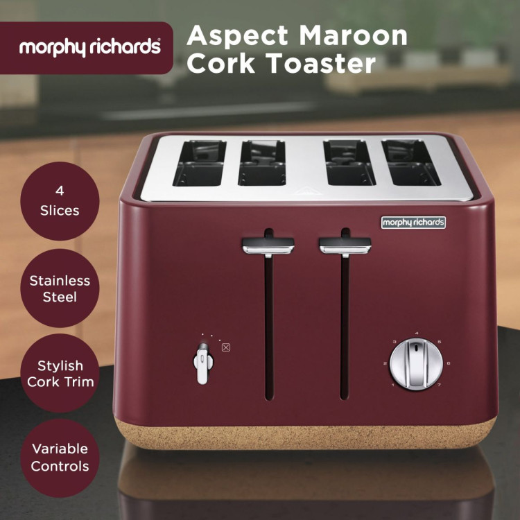 Morphy Richards Aspect 4-Slice Toaster - Maroon & Cork image 11