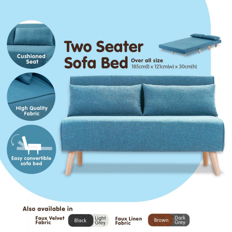 Adjustable Corner Sofa 2-Seater Lounge Linen Bed Seat - Blue image 3