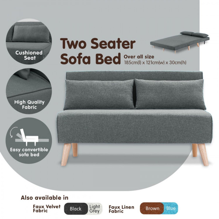Adjustable Corner Sofa 2-Seater Lounge Linen Bed Seat - D.Grey image 3