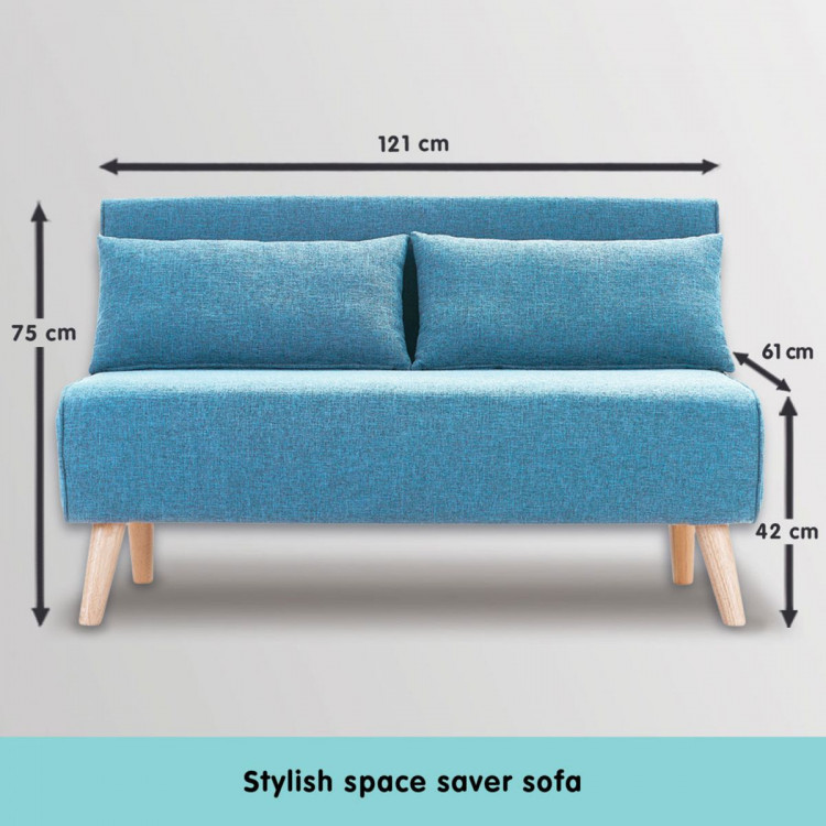 Adjustable Corner Sofa 2-Seater Lounge Linen Bed Seat - Blue image 4