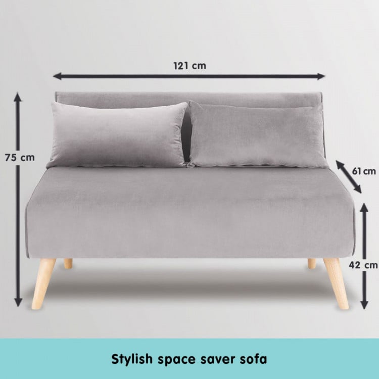 2-Seater Adjustable Sofa Bed Lounge Faux Velvet Fabric - Light Grey image 4