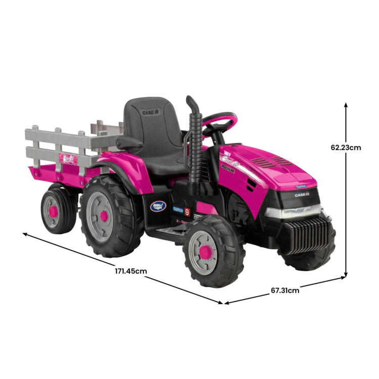 Peg Perego Pink Case IH 12V Kids Ride On Tractor with Trailer 2 Speed Toy image 4