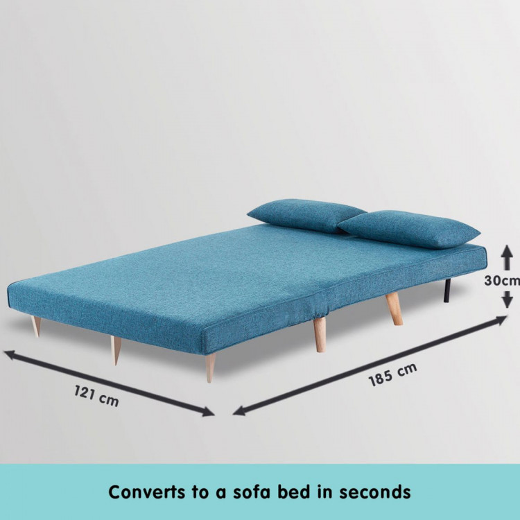 Adjustable Corner Sofa 2-Seater Lounge Linen Bed Seat - Blue image 5