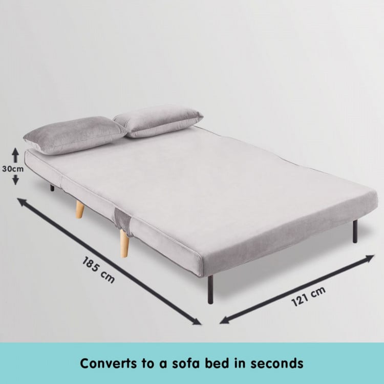 2-Seater Adjustable Sofa Bed Lounge Faux Velvet Fabric - Light Grey image 5