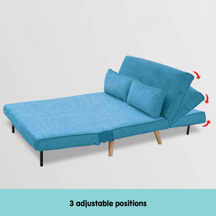 Adjustable Corner Sofa 2-Seater Lounge Linen Bed Seat - Blue image 6