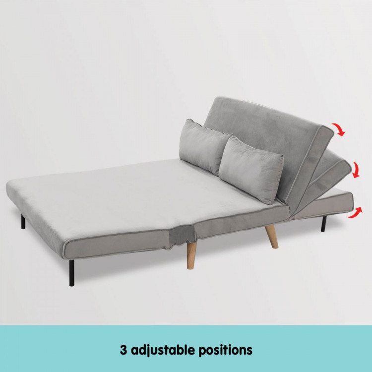2-Seater Adjustable Sofa Bed Lounge Faux Velvet Fabric - Light Grey image 6
