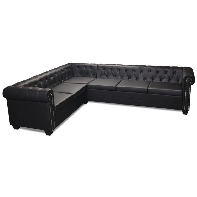 Chesterfield Corner Sofa 6-seater Artificial Leather Black image 3