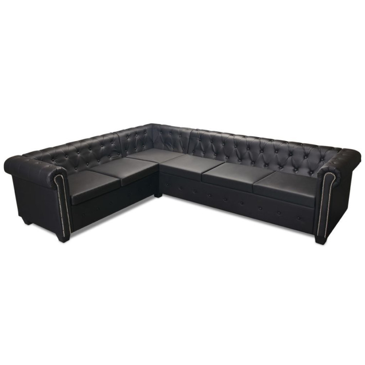 Chesterfield Corner Sofa 6-seater Artificial Leather Black image 5