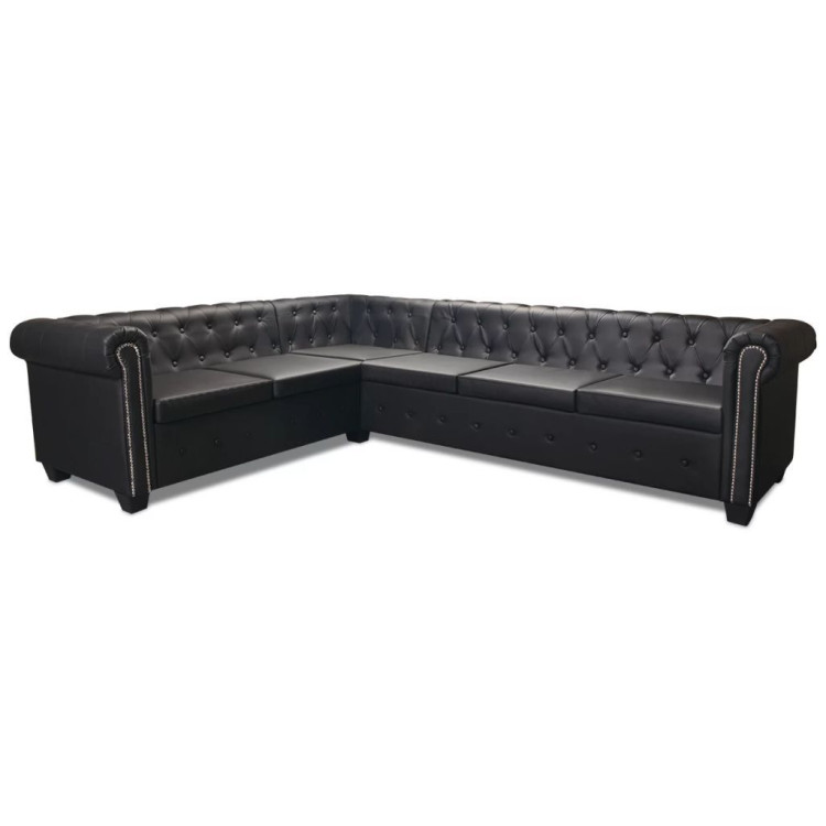 Chesterfield Corner Sofa 6-seater Artificial Leather Black image 6
