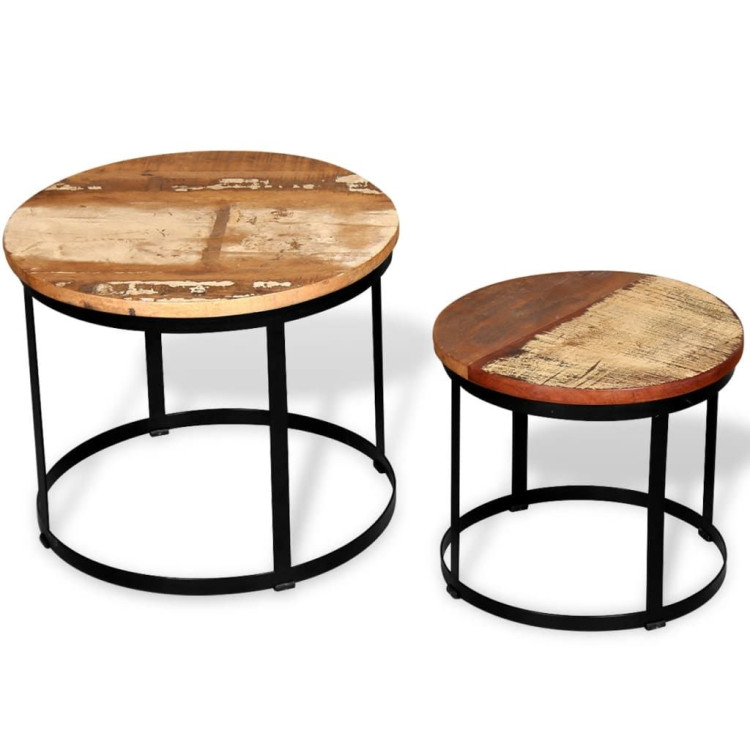 Coffee Table Set 2 Pieces Solid Reclaimed Wood Round 40/50cm image 3