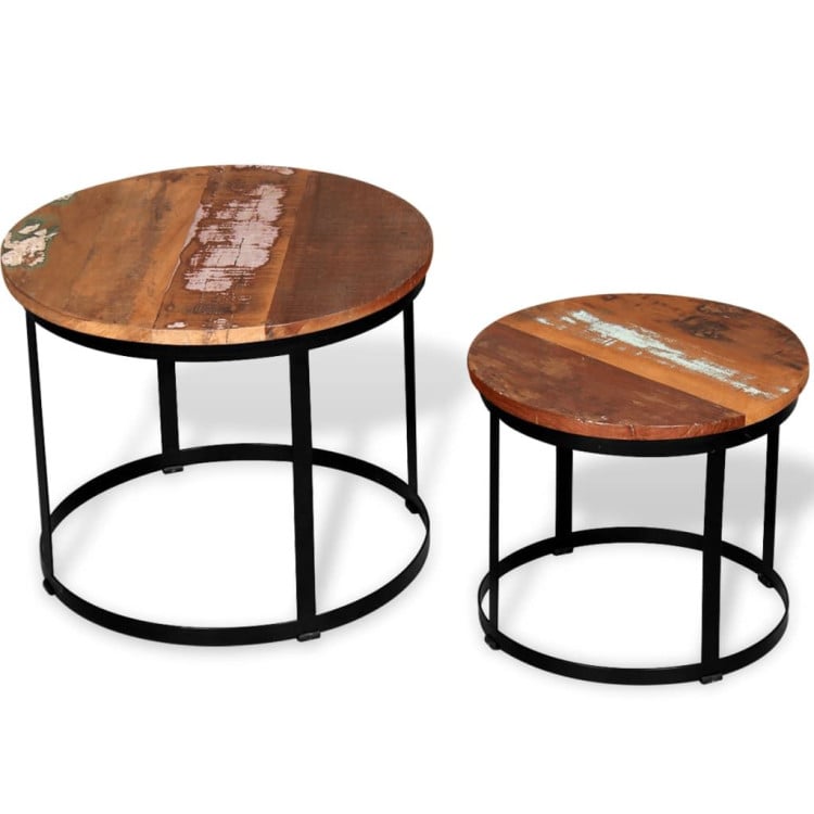 Coffee Table Set 2 Pieces Solid Reclaimed Wood Round 40/50cm image 4