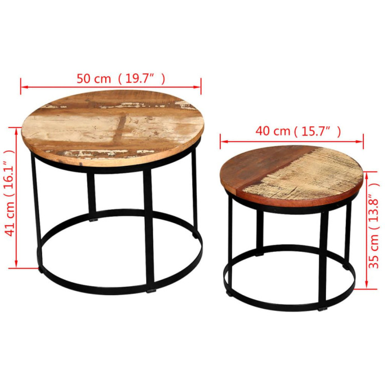 Coffee Table Set 2 Pieces Solid Reclaimed Wood Round 40/50cm image 8