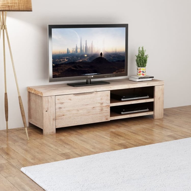 Tv Cabinet Solid Brushed Acacia Wood 140x38x40 Cm image 2