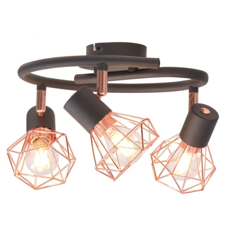 Ceiling Lamp With 3 Spotlights E14 Black And Copper image 2