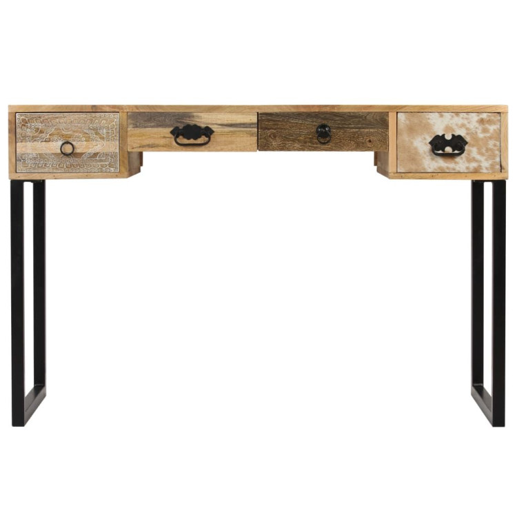 Desk Solid Mango Wood And Real Leather 117x50x76 Cm image 3