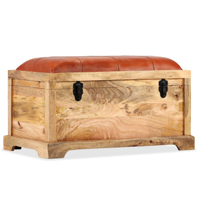 Storage Bench Genuine Leather And Solid Mango Wood 80x44x44 Cm image 12