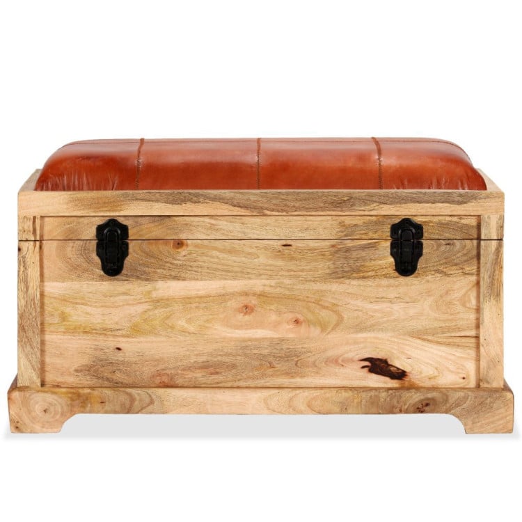 Storage Bench Genuine Leather And Solid Mango Wood 80x44x44 Cm image 6