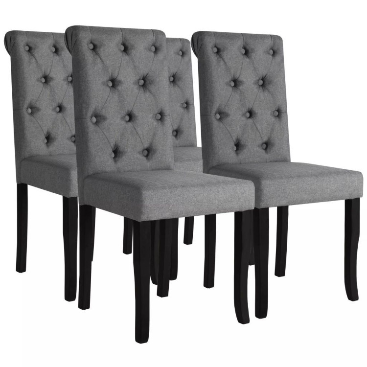 Dining Chairs 4 Pcs Dark Grey Fabric Tufted Button image 2