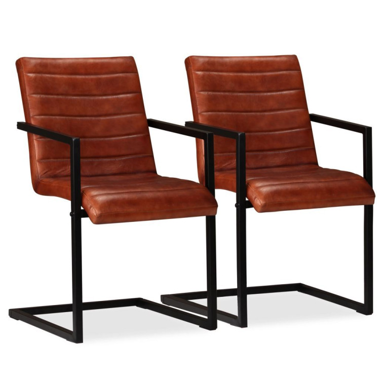 Dining Chairs 2 Pcs  Real Leather- Brown
