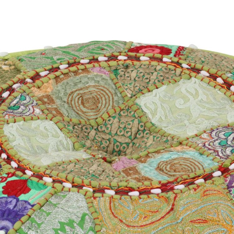 Patchwork Pouffe Round Cotton Handmade 40x20 Cm Green image 3