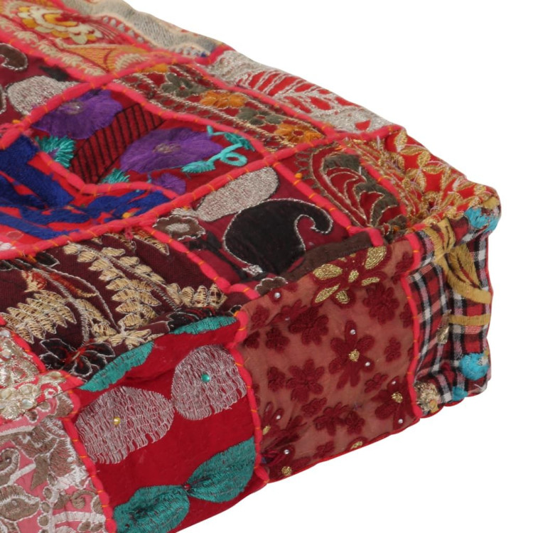 Patchwork Pouffe Square Cotton Handmade 50x50x12 Cm Red image 3