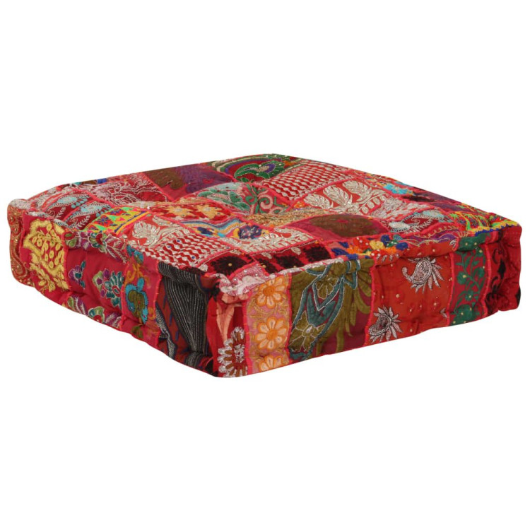 Patchwork Pouffe Square Cotton Handmade 50x50x12 Cm Red image 4