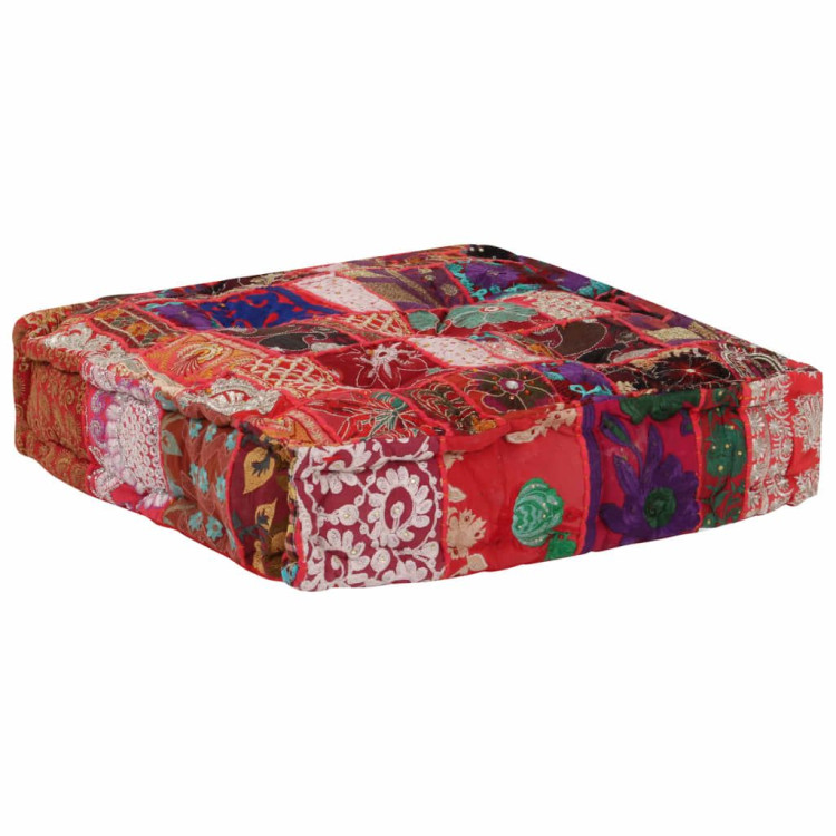 Patchwork Pouffe Square Cotton Handmade 50x50x12 Cm Red image 7