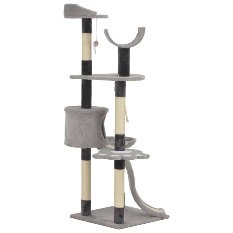 Cat Tree With Sisal Scratching Posts Grey 145 Cm image 4