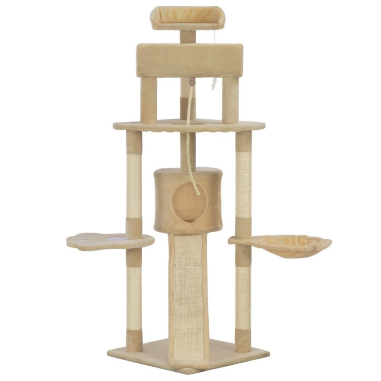 Cat Tree With Sisal Scratching Posts Beige 145 Cm image 3