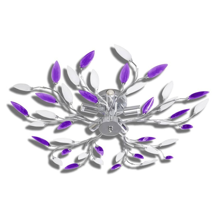 Purple&white Ceiling Lamp Acrylic Crystal Leaf Arms For 5 E14 Bulbs image 3