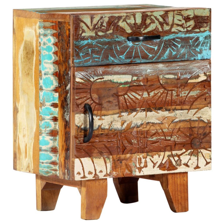 Hand Carved Bedside Cabinet 40x30x50 Cm Solid Reclaimed Wood image 12
