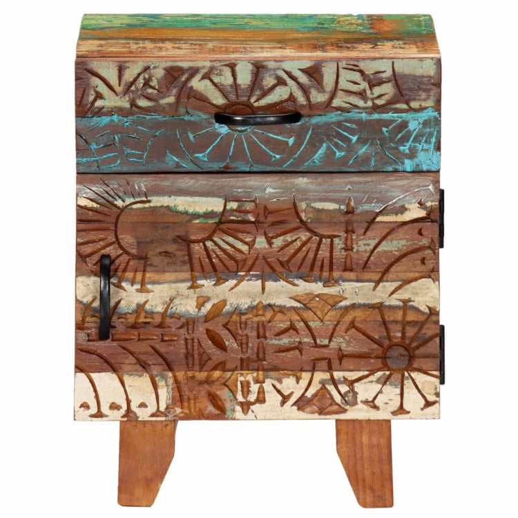 Hand Carved Bedside Cabinet 40x30x50 Cm Solid Reclaimed Wood image 4