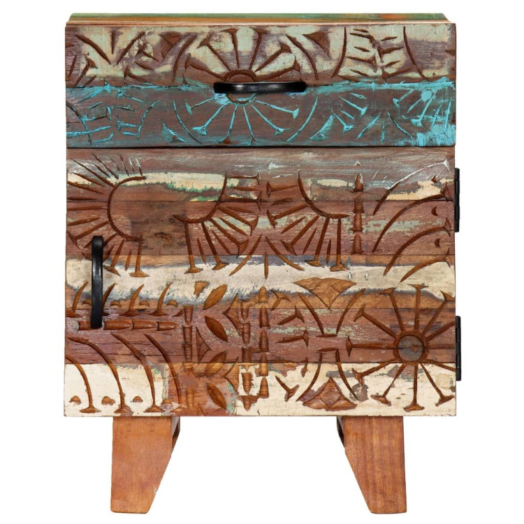 Hand Carved Bedside Cabinet 40x30x50 Cm Solid Reclaimed Wood image 5