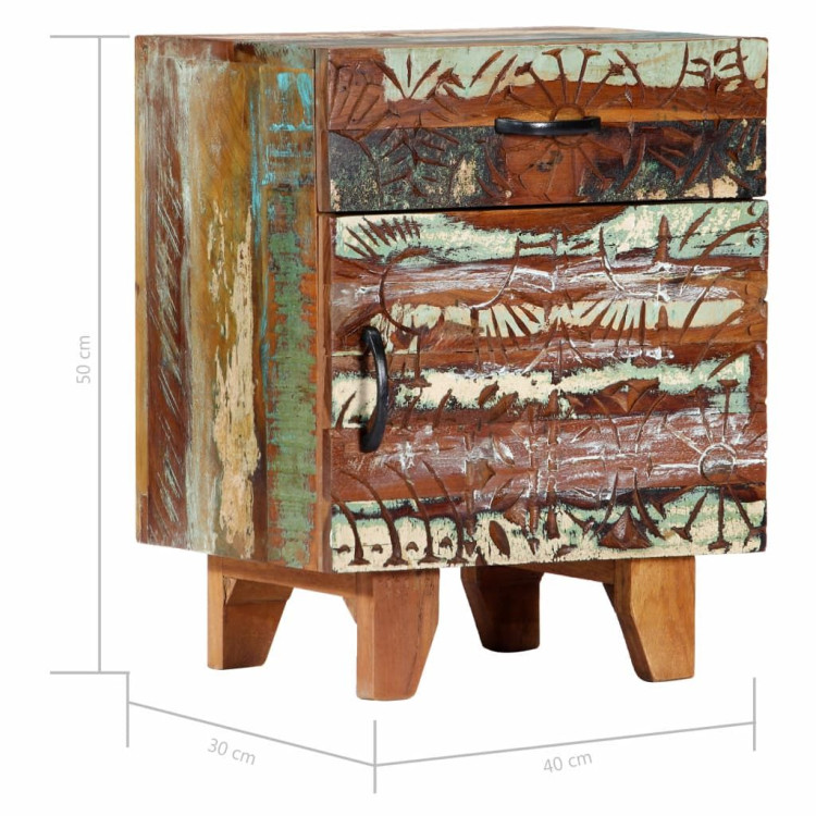 Hand Carved Bedside Cabinet 40x30x50 Cm Solid Reclaimed Wood image 11