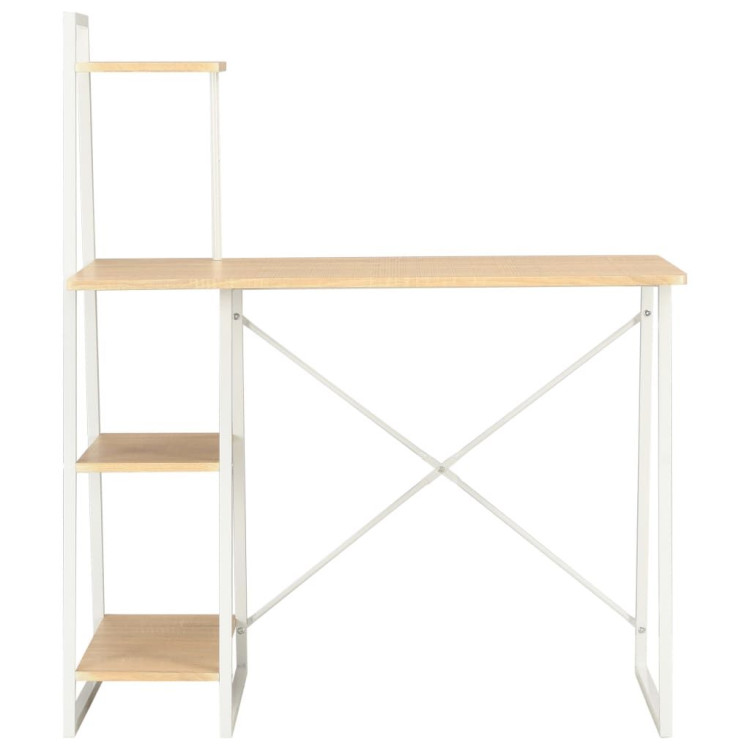 Desk With Shelving Unit White And Oak 102x50x117 Cm image 3