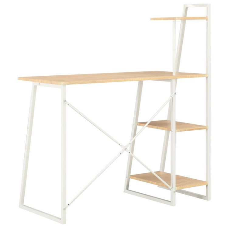 Desk With Shelving Unit White And Oak 102x50x117 Cm image 5