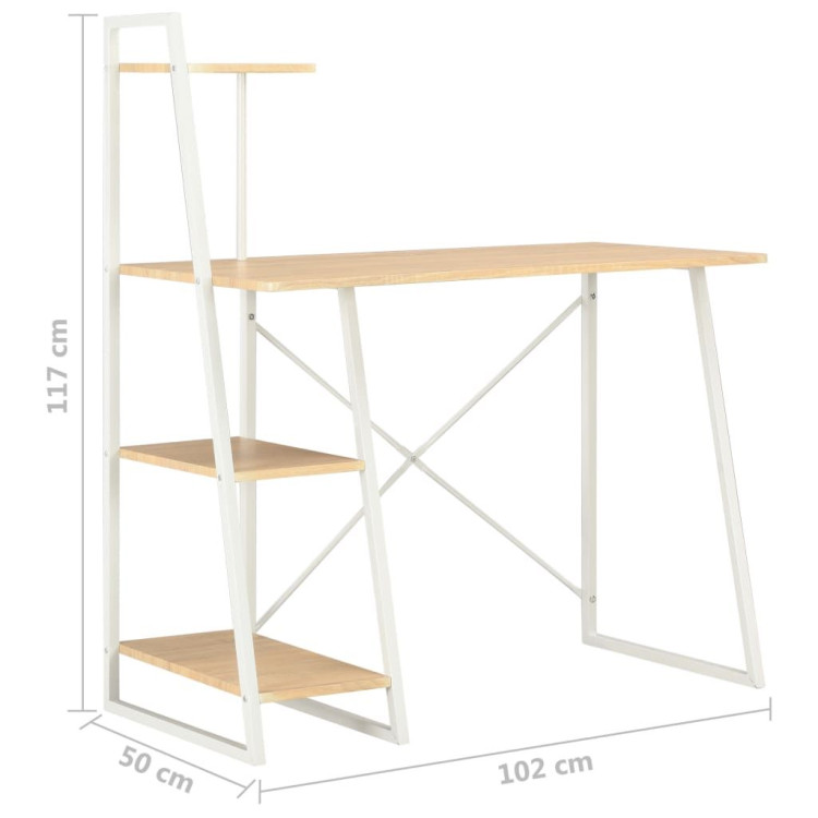 Desk With Shelving Unit White And Oak 102x50x117 Cm image 8