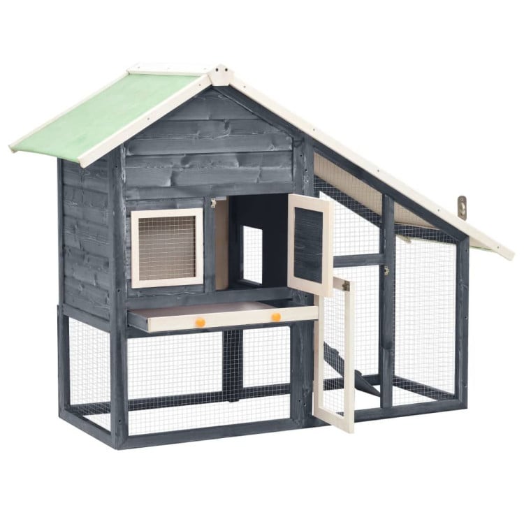 Rabbit Hutch Grey And White 140x63x120 Cm Solid Firwood image 3