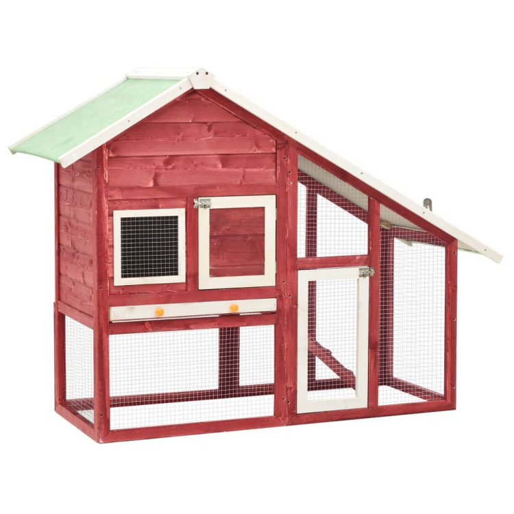 Rabbit Hutch Red And White 140x63x120 Cm Solid Firwood image 2